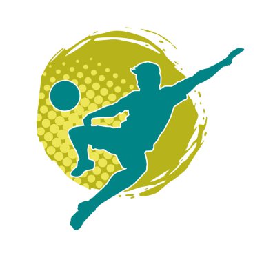 Top tekmeleyen bir erkek futbolcunun silueti. Hareket halindeki bir futbolcunun silueti.