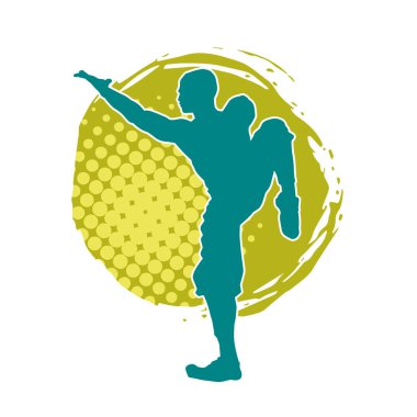 Doğu dövüş sanatı pozu veren bir adamın silueti. Dövüş sanatlarında bir erkeğin silueti..