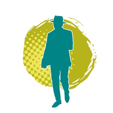 Bir beyefendinin silueti iş elbisesi ya da paltosu giyiyor ve şapka takıyor..