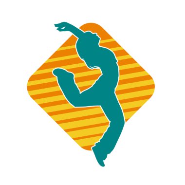 Hareketli bir kadın dansçının silueti. Dans eden zayıf bir kadının silueti..