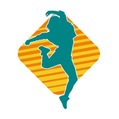 Hareketli bir kadın dansçının silueti. Dans eden zayıf bir kadının silueti..