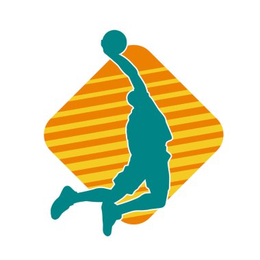 Basket oyuncusunun silueti hareket halinde. Bir erkek basket topu atleti silueti..