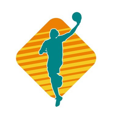 Basket oyuncusunun silueti hareket halinde. Bir erkek basket topu atleti silueti..