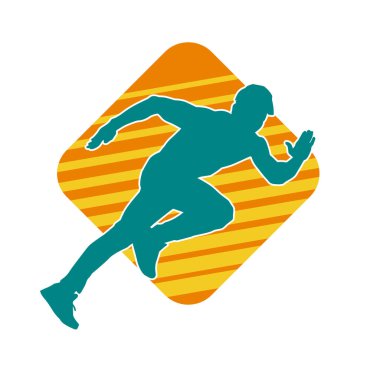 Koşu pozisyonundaki bir adamın silüeti. Siluet erkek koşusu pozu.