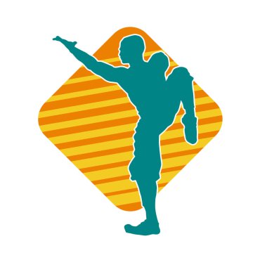 Doğu dövüş sanatı pozu veren bir adamın silueti. Dövüş sanatlarında bir erkeğin silueti..