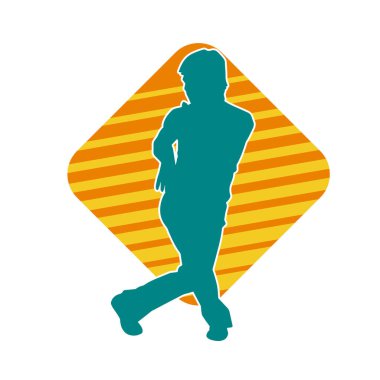 Doğu dövüş sanatı pozu veren bir adamın silueti. Dövüş sanatlarında bir erkeğin silueti..