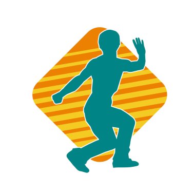 Doğu dövüş sanatı pozu veren bir adamın silueti. Dövüş sanatlarında bir erkeğin silueti..