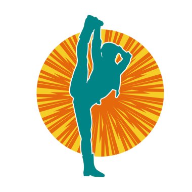 Hareketli bir kadın dansçının silueti. Dans eden zayıf bir kadının silueti..