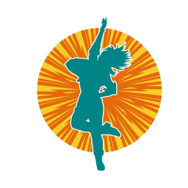 Hareketli bir kadın dansçının silueti. Dans eden zayıf bir kadının silueti..