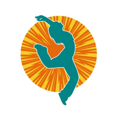 Hareketli bir kadın dansçının silueti. Dans eden zayıf bir kadının silueti..