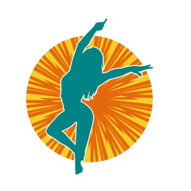 Hareketli bir kadın dansçının silueti. Dans eden zayıf bir kadının silueti..