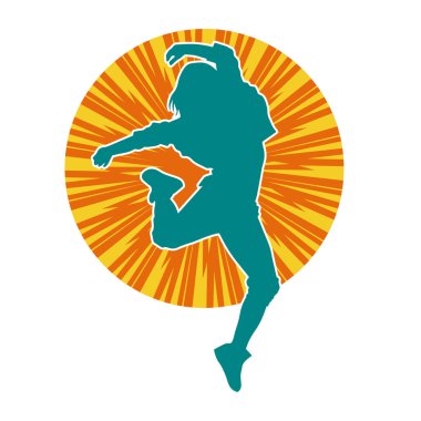 Hareketli bir kadın dansçının silueti. Dans eden zayıf bir kadının silueti..