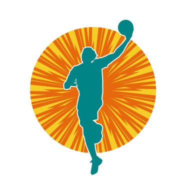 Basket oyuncusunun silueti hareket halinde. Bir erkek basket topu atleti silueti..
