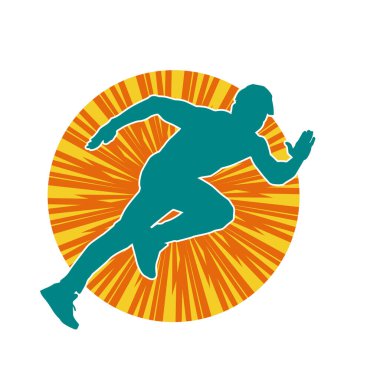 Koşu pozisyonundaki bir adamın silüeti. Siluet erkek koşusu pozu.