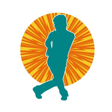 Doğu dövüş sanatı pozu veren bir adamın silueti. Dövüş sanatlarında bir erkeğin silueti..