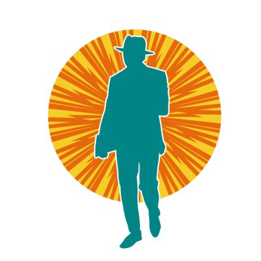 Modaya uygun bir beyefendinin silüeti iş elbisesi ya da fötr şapka takıyor..