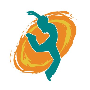 Hareketli bir kadın dansçının silueti. Dans eden zayıf bir kadının silueti..