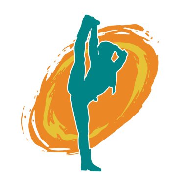 Hareketli bir kadın dansçının silueti. Dans eden zayıf bir kadının silueti..