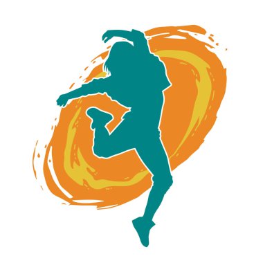 Hareketli bir kadın dansçının silueti. Dans eden zayıf bir kadının silueti..