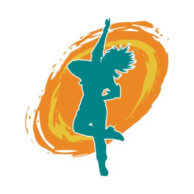 Hareketli bir kadın dansçının silueti. Dans eden zayıf bir kadının silueti..