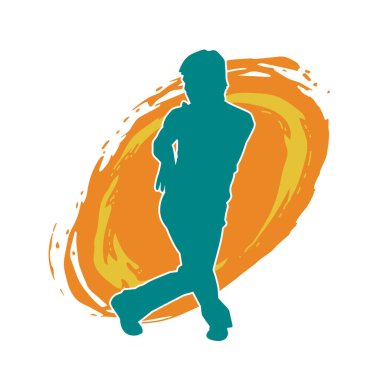 Doğu dövüş sanatı pozu veren bir adamın silueti. Dövüş sanatlarında bir erkeğin silueti..