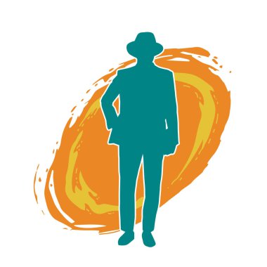 Modaya uygun bir beyefendinin silüeti iş elbisesi ya da fötr şapka takıyor..