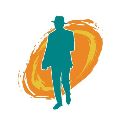 Modaya uygun bir beyefendinin silüeti iş elbisesi ya da fötr şapka takıyor..