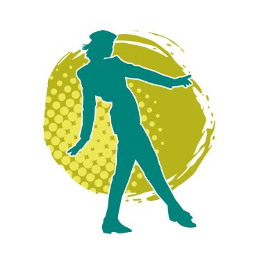 Hareketli kadın kabare dansçısının silueti. Şık kıyafetli bir kadının silueti mutlu bir şekilde dans ediyor..