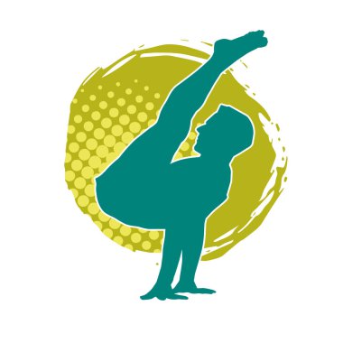 Sportif bir erkeğin silueti spor salonunda poz veriyor. Aerobik yapan zayıf bir adamın silueti..