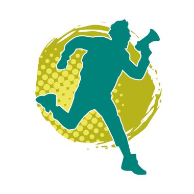 Megafon hoparlöründen bağıran bir adamın silueti. Bir spikerin silueti hoparlör aracıyla bağırır.