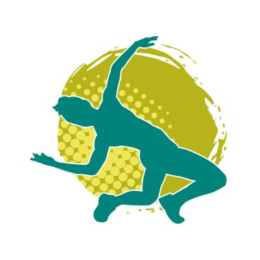 Zayıf kadın silueti egzersiz yapıyor. Spor yapan, spor yapan bir kadının silüeti.. 