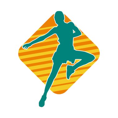 Zayıf kadın silueti egzersiz yapıyor. Spor yapan, spor yapan bir kadının silüeti.. 