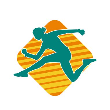 Koşan bir kadının silueti. Dişi bir koşunun silueti.