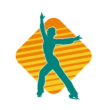 Sıska bir kadın buz pateni jimnastik dansçısının hareket halindeki silueti.