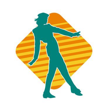 Hareketli bir kadın dansçının silueti. Dans eden zayıf bir kadının silueti..