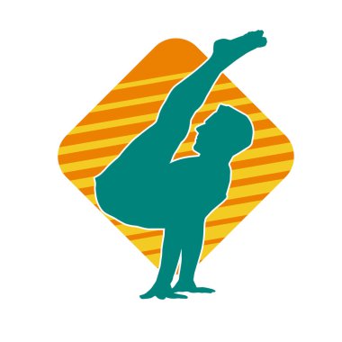 Sportif bir erkeğin silueti spor salonunda poz veriyor. Aerobik yapan zayıf bir adamın silueti..