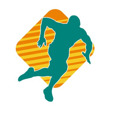 Koşu pozisyonundaki bir adamın silüeti. Siluet erkek koşusu pozu.