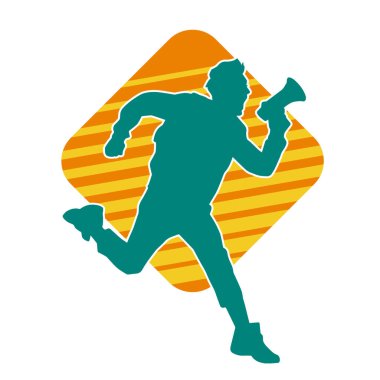 Megafon hoparlöründen bağıran bir adamın silueti. Bir spikerin silueti hoparlör aracıyla bağırır.