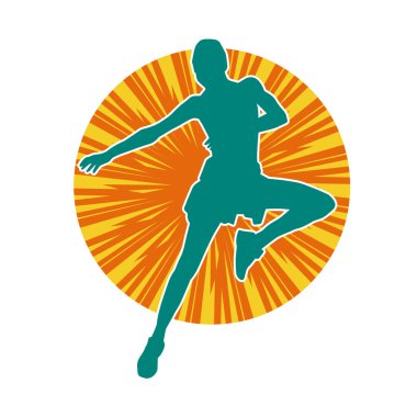 Zayıf kadın silueti egzersiz yapıyor. Spor yapan, spor yapan bir kadının silüeti.. 