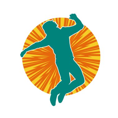 Poz veren bir erkek dansçının silueti. Dans eden bir adamın silueti.