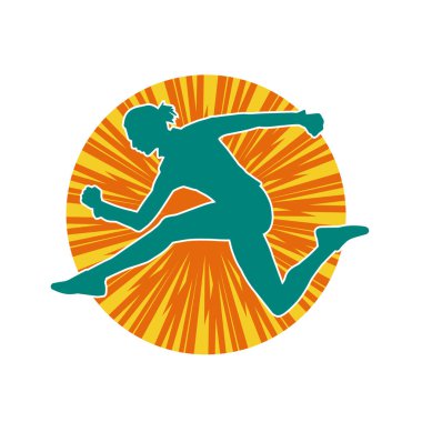 Koşan bir kadının silueti. Dişi bir koşunun silueti.