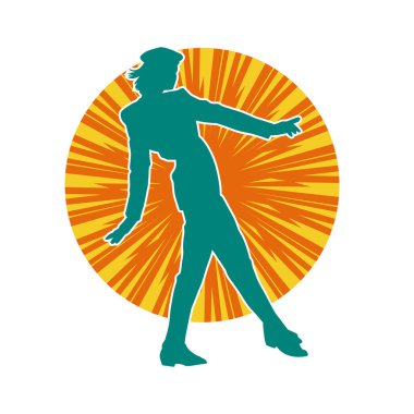 Hareketli bir kadın dansçının silueti. Dans eden zayıf bir kadının silueti..