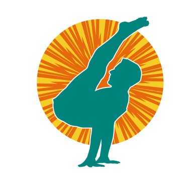 Sportif bir erkeğin silueti spor salonunda poz veriyor. Aerobik yapan zayıf bir adamın silueti..