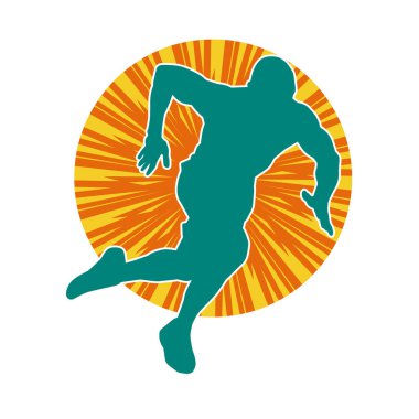 Koşu pozisyonundaki bir adamın silüeti. Siluet erkek koşusu pozu.