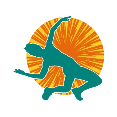 Hareketli bir kadın dansçının silueti. Dans eden zayıf bir kadının silueti..