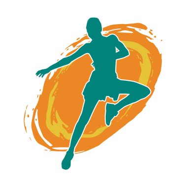 Hareketli bir kadın dansçının silueti. Dans eden zayıf bir kadının silueti..