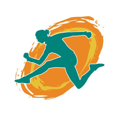 Koşan bir kadının silueti. Dişi bir koşunun silueti.