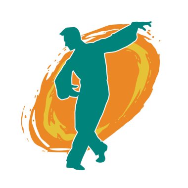 Poz veren bir erkek dansçının silueti. Dans eden bir adamın silueti.