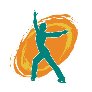 Sıska bir kadın buz pateni jimnastik dansçısının hareket halindeki silueti.