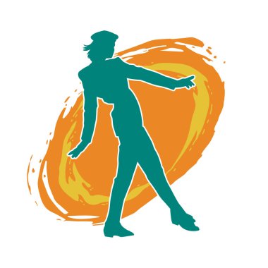 Hareketli bir kadın dansçının silueti. Dans eden zayıf bir kadının silueti..